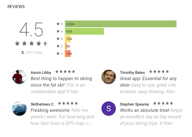 ski tracks app Google Play reviews