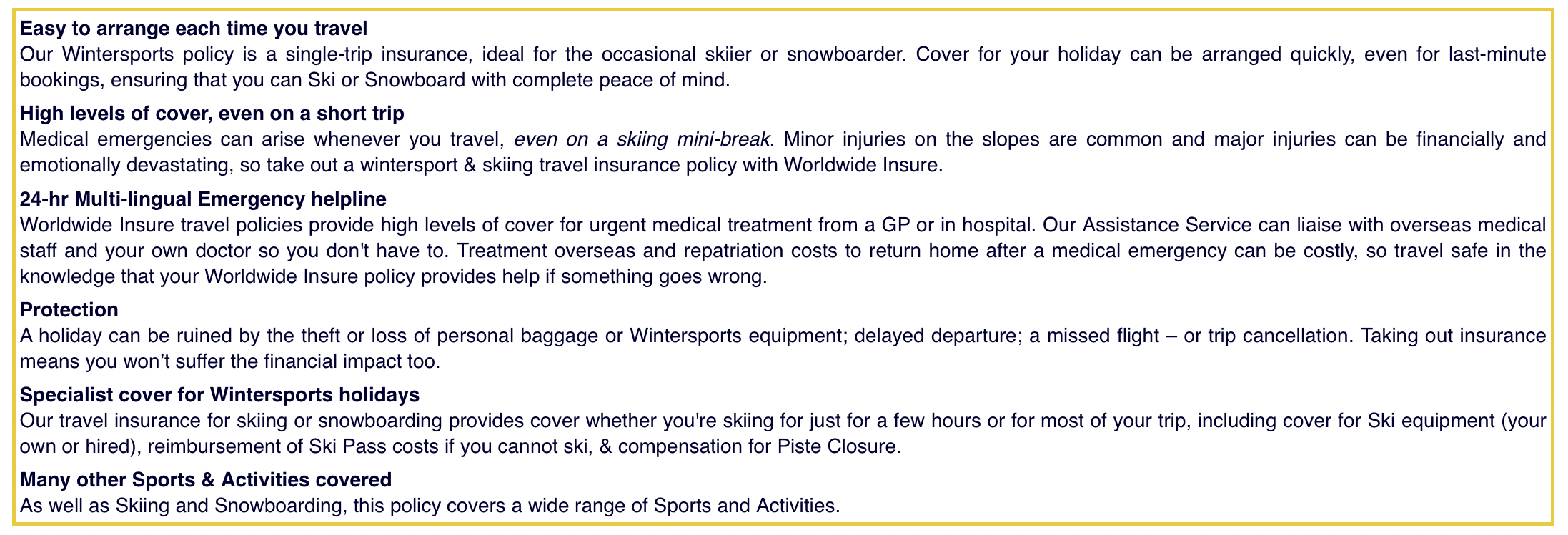 Description oi Benefits of wintersports travel insurance