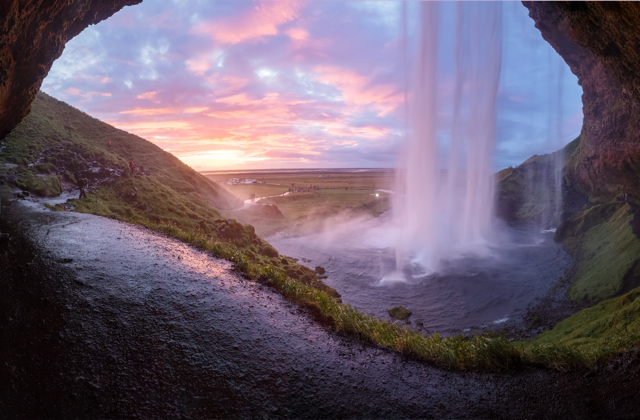 Iceland Waterfall Image with sunset