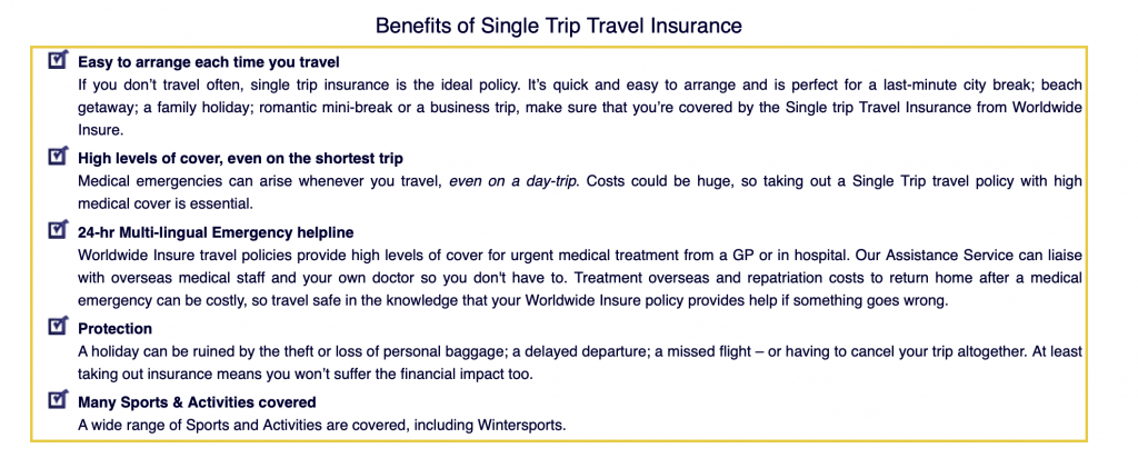 single trip travel insurance benefits