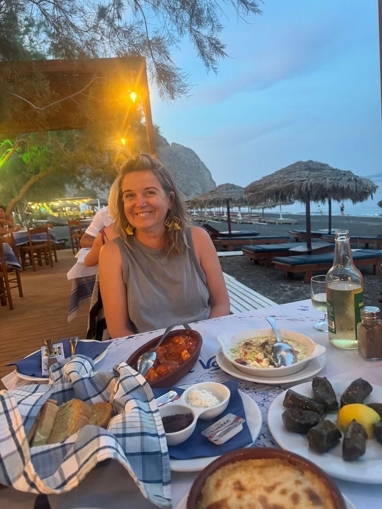 Kerry McCarthy Restaurant at Nighttime Perissa Santorini Greece