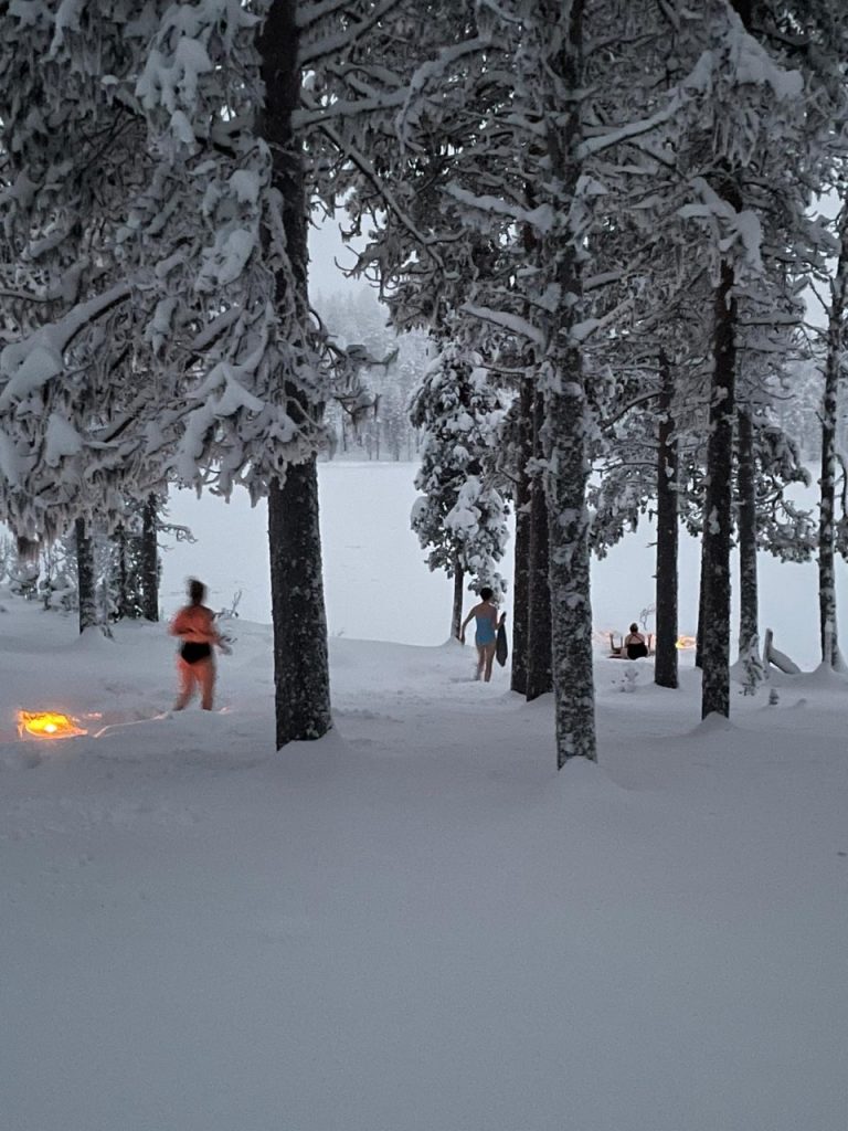 arctic circle finland snow ice hole lapland image